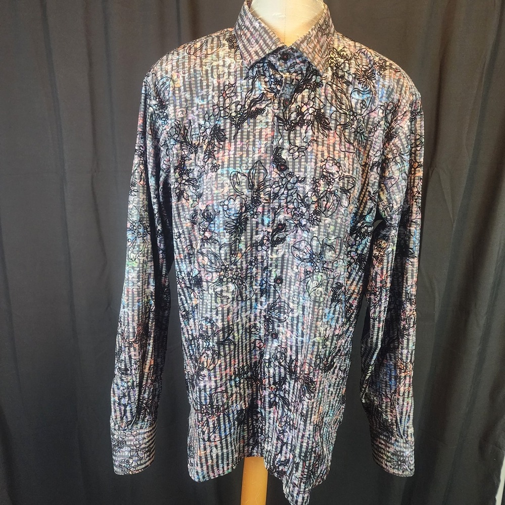 Luciano Visconti Black Design Multicolor Size XL  Abstract Artsy ‎ Cotton